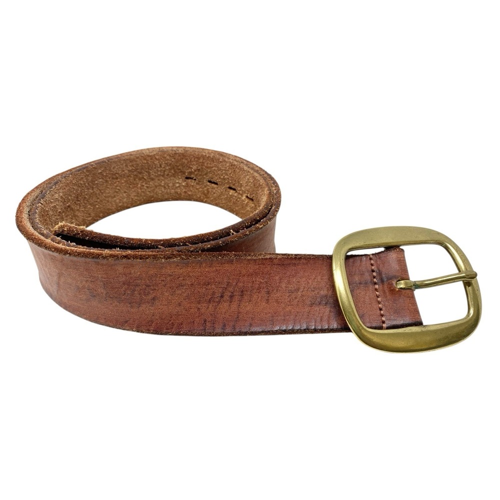 J. Crew Genuine Leather Mens Brown Weathered Tan Soft Belt Brass Buckle Sz Small